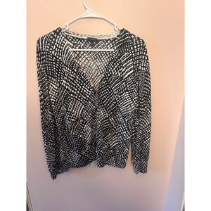 Talbots Women's L Black White Pattern Long Sleeve Surplice‎ Cardigan